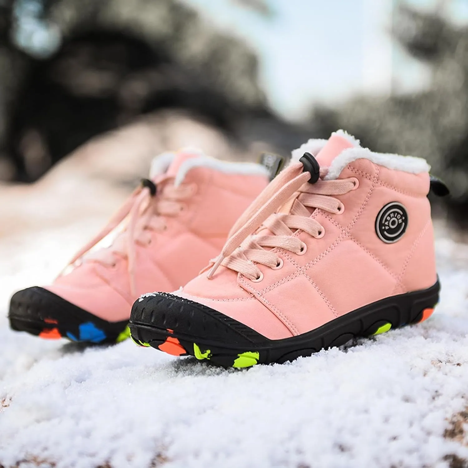 Barefoot Shoes Kids Boys Girls Trail Running Shoes Minimalist Zero Drop Sole Cotton Boots Fur Lined Hiking Walking Shoes (Little Kid/Big Kid)