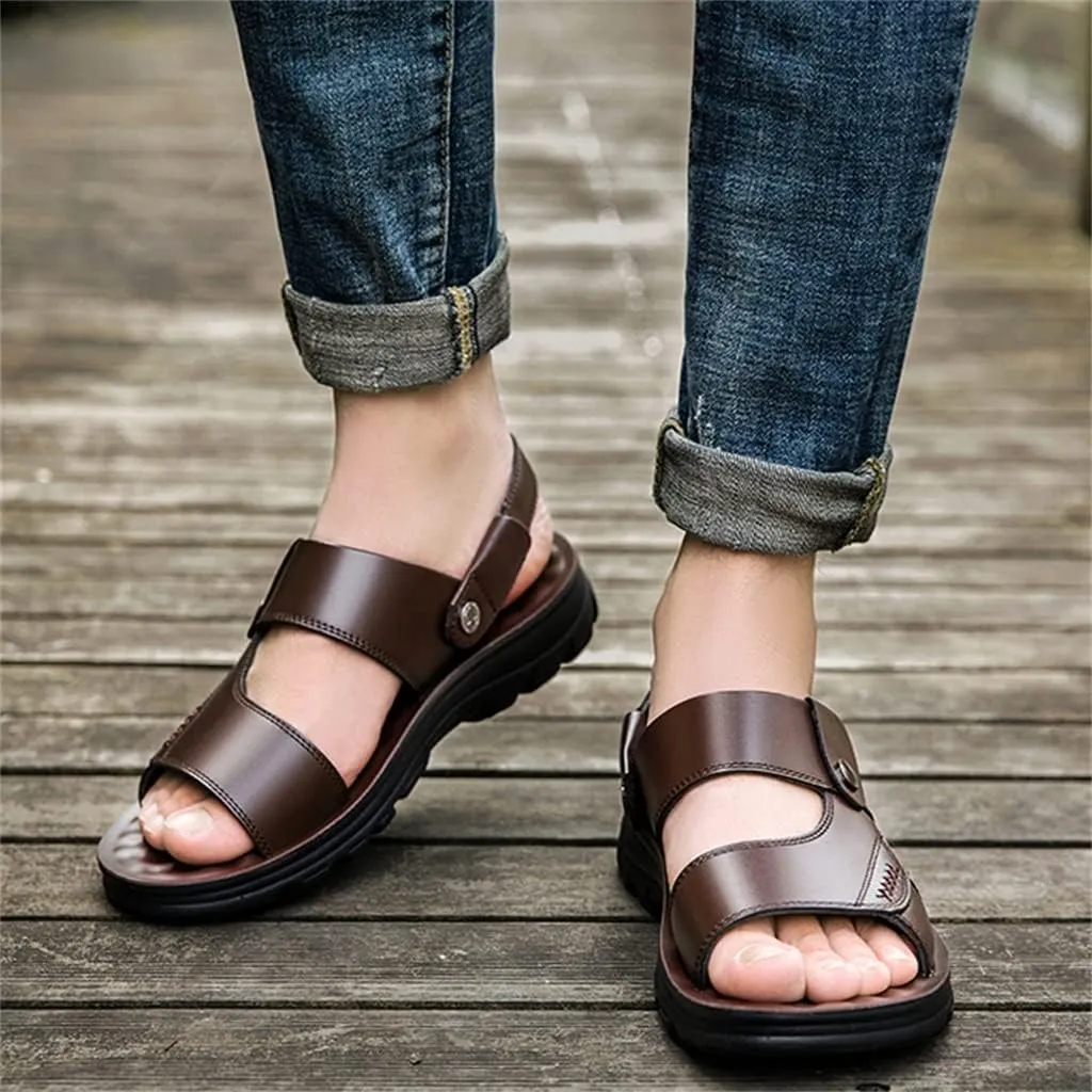 Beach Sandals Comfortable Soft Men Genuine Leather Slip-on Casual Sandals Outdoor Slippers Shoes(41)