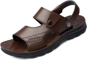 Beach Sandals Comfortable Soft Men Genuine Leather Slip-on Casual Sandals Outdoor Slippers Shoes(41)