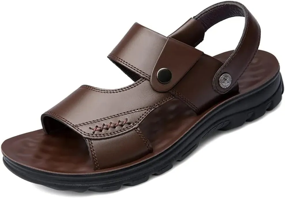 Beach Sandals Comfortable Soft Men Genuine Leather Slip-on Casual Sandals Outdoor Slippers Shoes(41)
