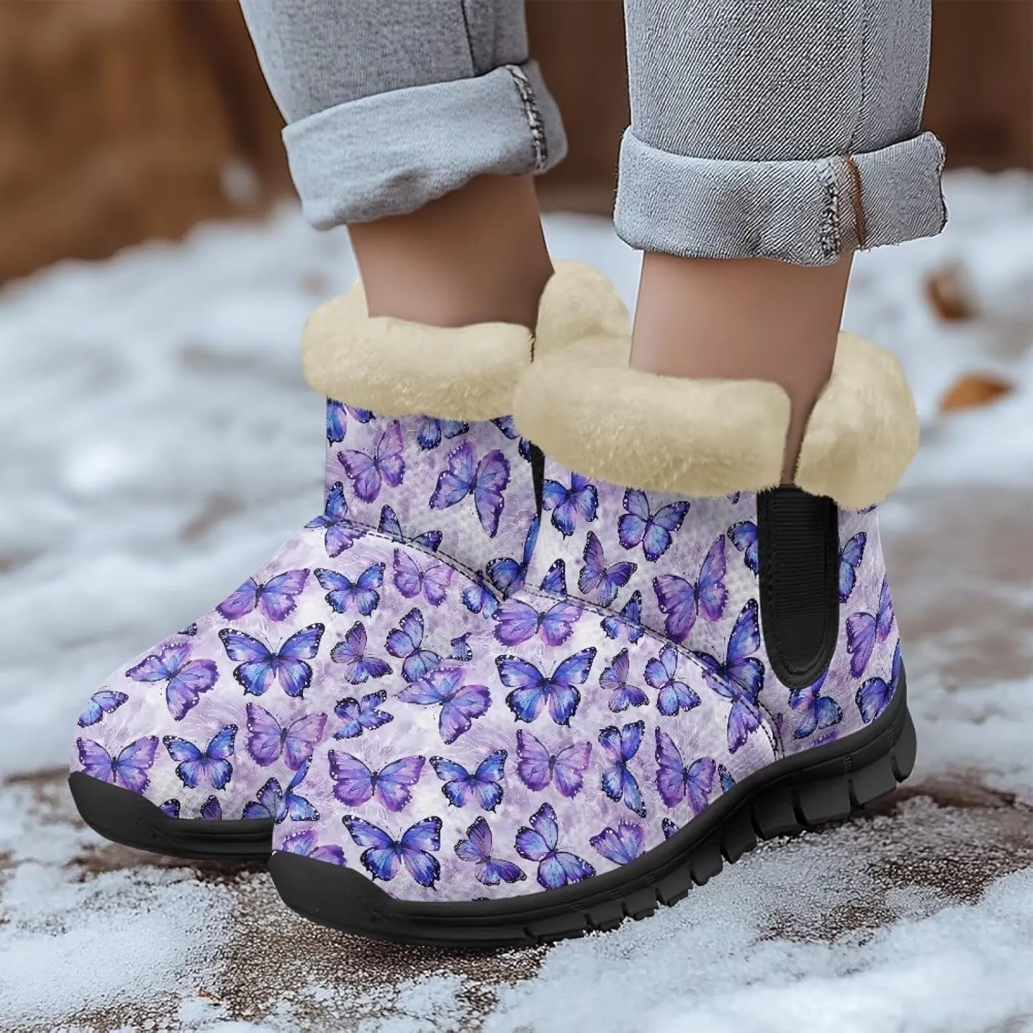 Snow Boots for Women Waterproof Non Slip Winter Warm Fur Lined Fuzzy Boot Outdoor Comfortable Insulated Slip On Booties Shoes for Hiking Walking