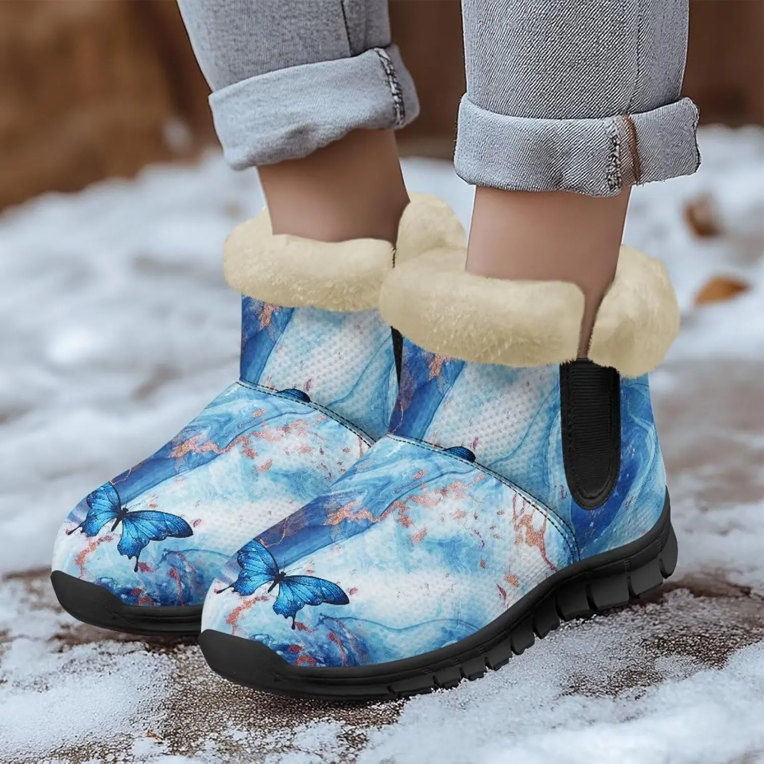 Snow Boots for Women Waterproof Non Slip Winter Warm Fur Lined Fuzzy Boot Outdoor Comfortable Insulated Slip On Booties Shoes for Hiking Walking