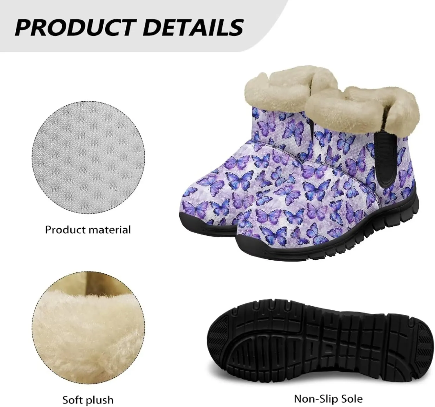 Snow Boots for Women Waterproof Non Slip Winter Warm Fur Lined Fuzzy Boot Outdoor Comfortable Insulated Slip On Booties Shoes for Hiking Walking