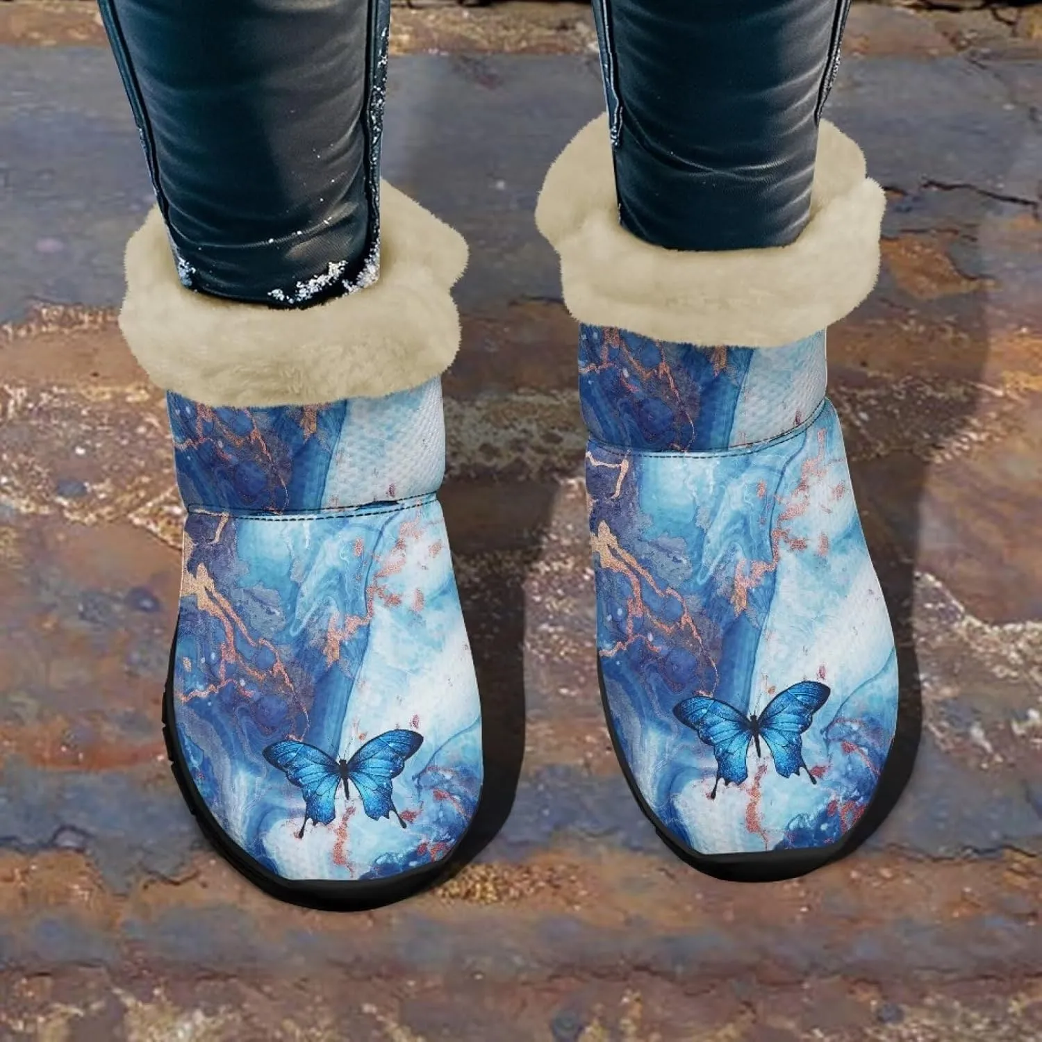 Snow Boots for Women Waterproof Non Slip Winter Warm Fur Lined Fuzzy Boot Outdoor Comfortable Insulated Slip On Booties Shoes for Hiking Walking