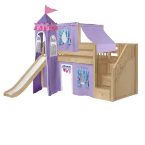 Twin Low Loft Bed with Stairs, Slide, Top Tent, Underbed Curtain and Slide Tower Twin Low Loft Bed with Stairs, Slide, Top Tent, Underbed Curtain and Slide Tower