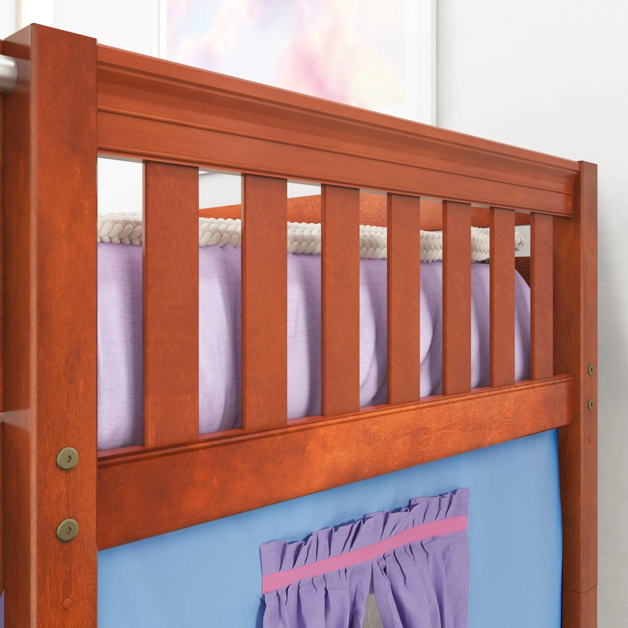 Twin Low Loft Bed with Underbed Curtain and Ladder