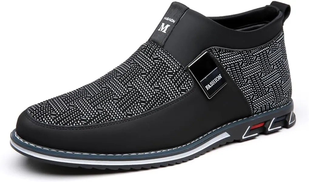 Veslexth Men Mid Top Shoes Casual Slip On Loafers Durable Fashion Boots Male Dress Sneakers