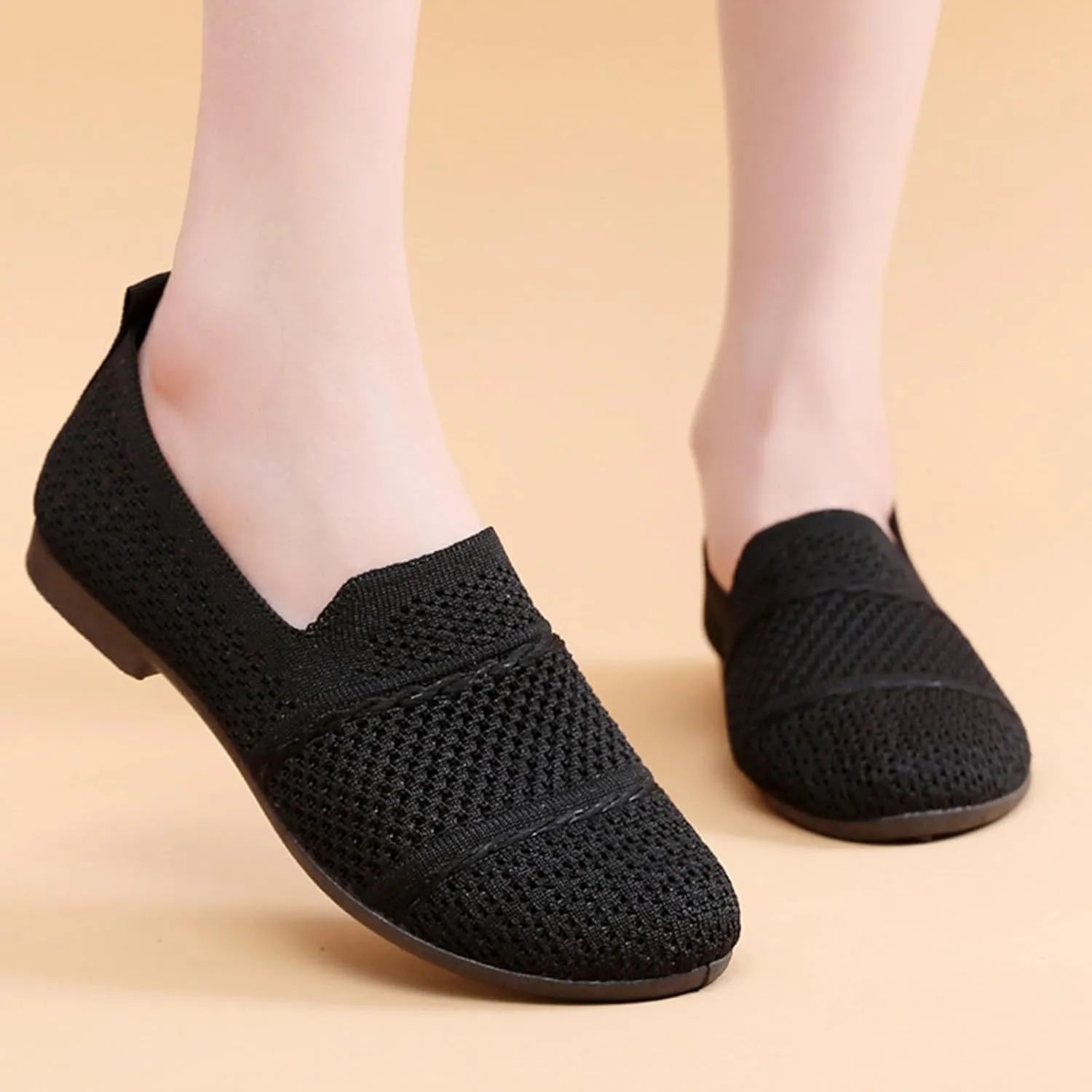 Women's Casual Flat Shoes Spring Summer and Autumn Shallow Slip On Work Commuting Soft Sole Mesh Comfortable Light Breathable Casual Flat Shoes Womens