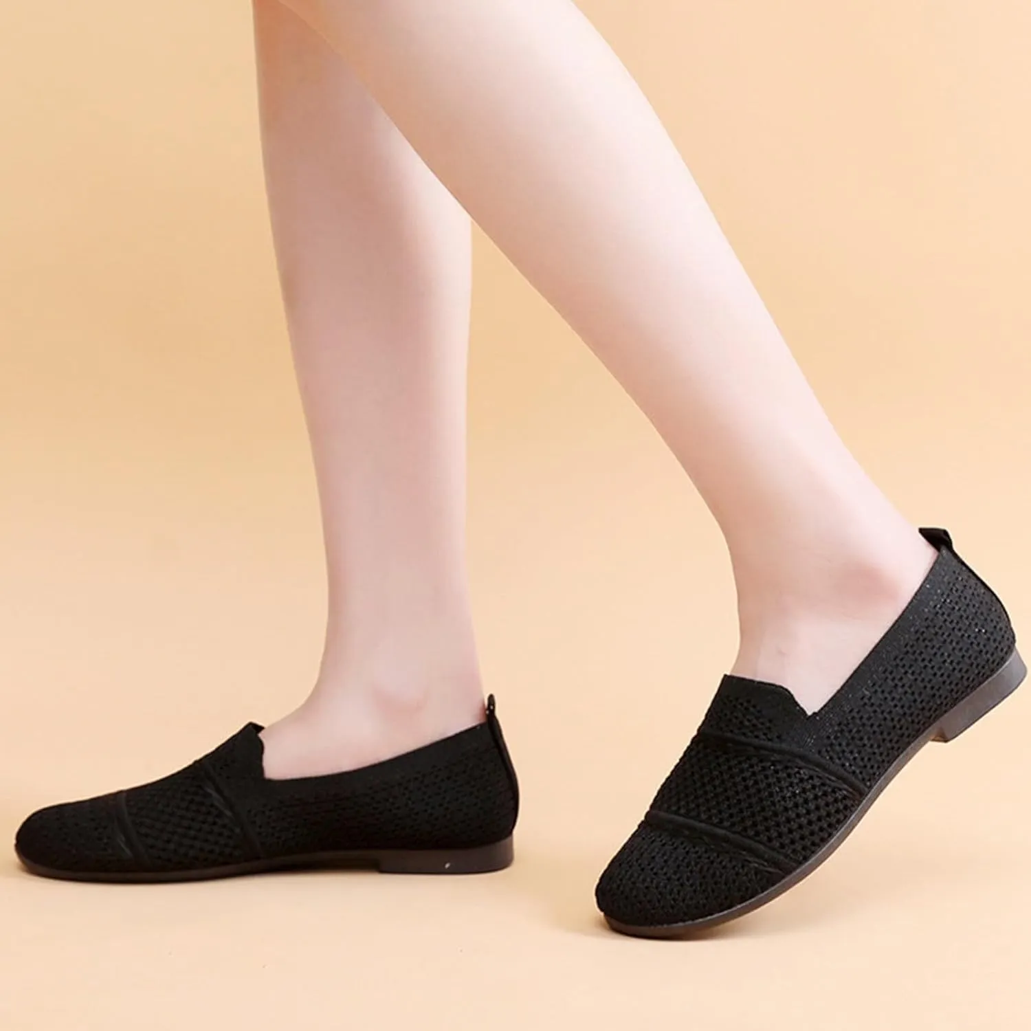 Women's Casual Flat Shoes Spring Summer and Autumn Shallow Slip On Work Commuting Soft Sole Mesh Comfortable Light Breathable Casual Flat Shoes Womens