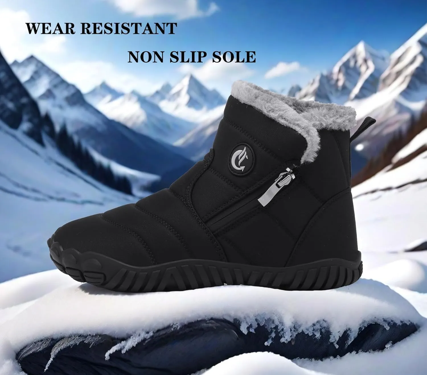 Womens Fur Lined Snow Boots Ladies Warm Winter Boots Non Slip Outdoor Boot Fashion Zip Booties