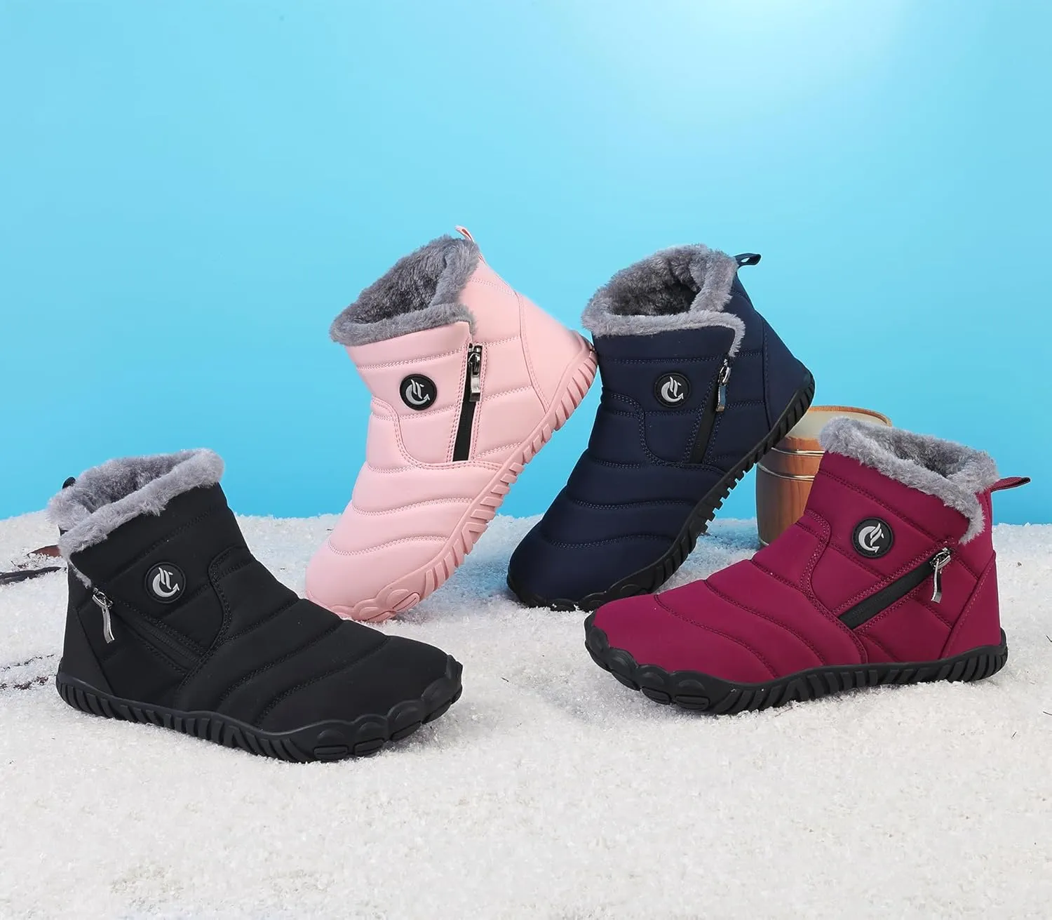 Womens Fur Lined Snow Boots Ladies Warm Winter Boots Non Slip Outdoor Boot Fashion Zip Booties