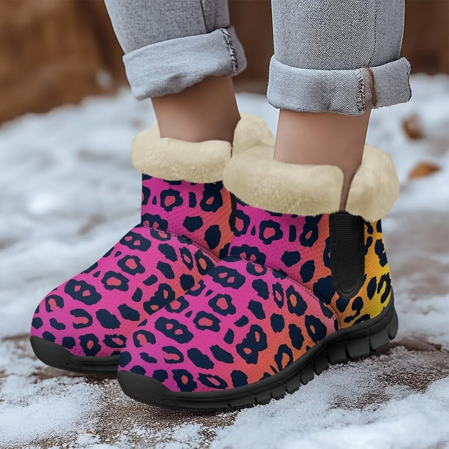 Womens Fuzzy Boots Winter Comfy Plush Warm Fur Lined Lining Snow Boot Waterproof Comfortable Slip On Outdoor Walking Hiking Booties