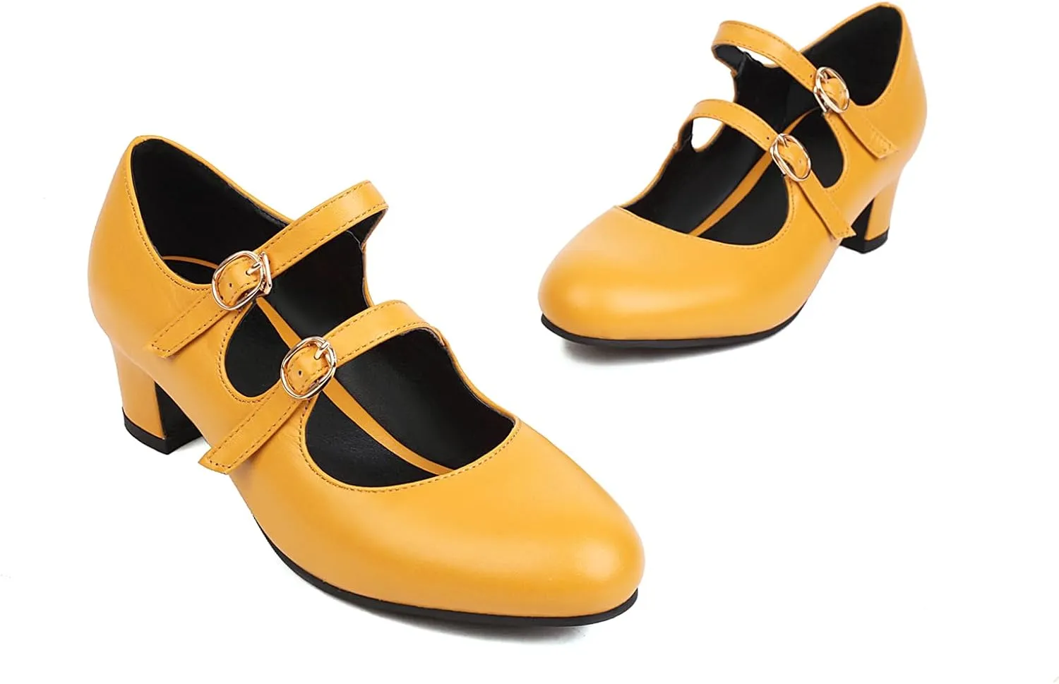 Women's Pointed Closed Toe Pumps Double Buckle Loafers Comfortable Chunky Mid Heels Office Concise Cosplay Work Casual Mary Jane Daily Wear Fashion Business Dress Ballet Shoes