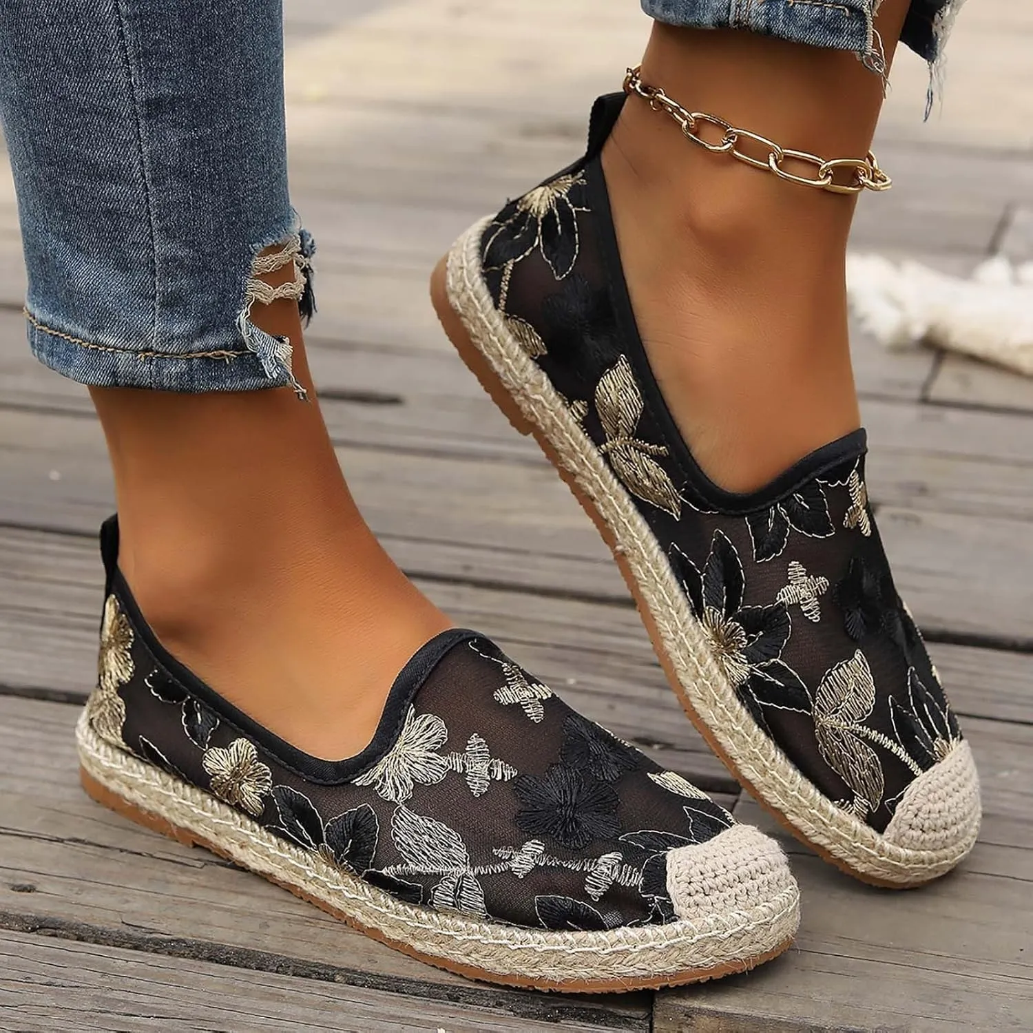 Women's Summer Fashion Solid Color Mesh Flower Casual Shoes Non Slip Breathable Slip On Casual Skate Shoes